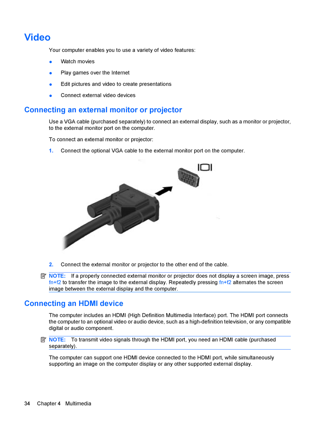 HP 311c-1140EI, 311c-1070EF manual Video, Connecting an external monitor or projector, Connecting an Hdmi device 