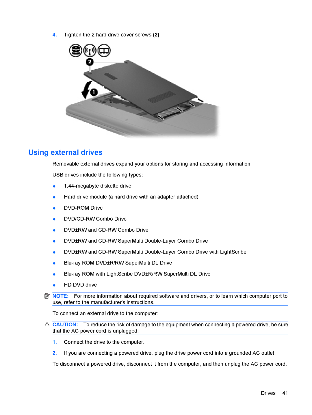 HP 311c-1070EF, 311c-1140EI manual Using external drives 