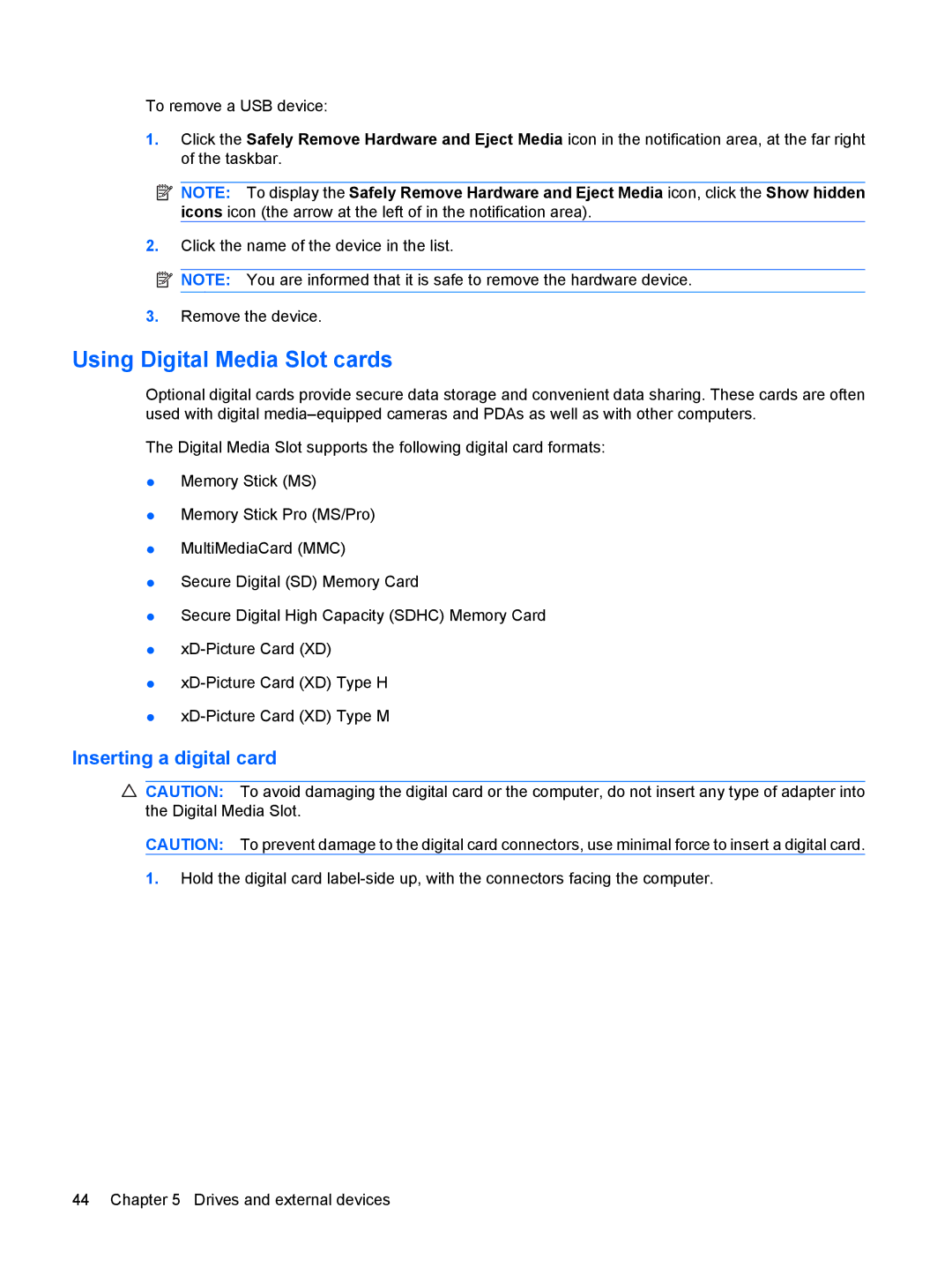 HP 311c-1140EI, 311c-1070EF manual Using Digital Media Slot cards, Inserting a digital card 