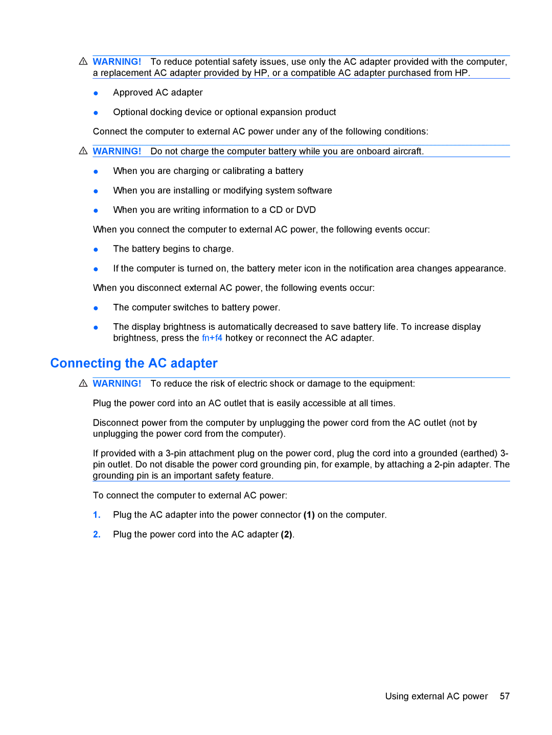 HP 311c-1070EF, 311c-1140EI manual Connecting the AC adapter 