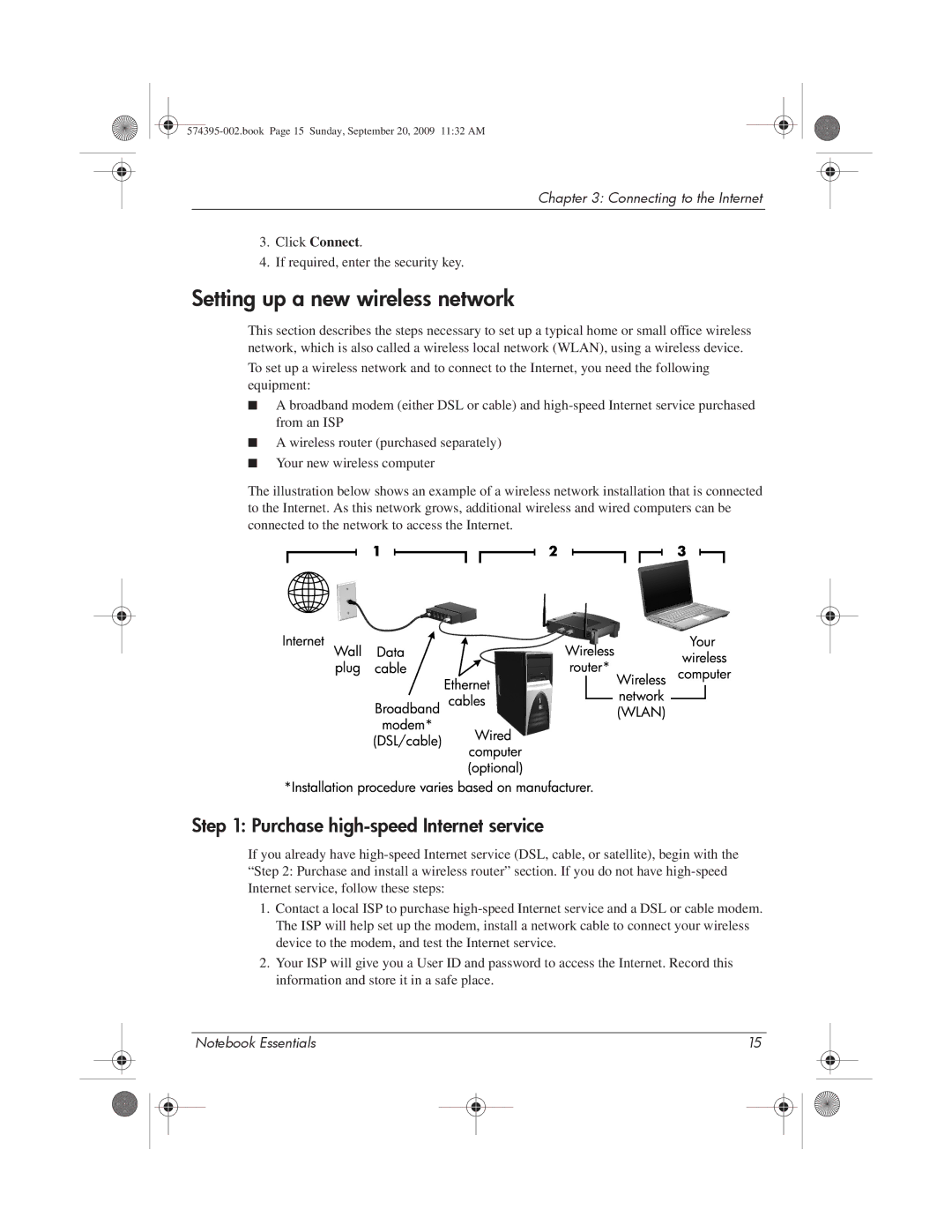 HP 311c-1070EF, 311c-1140EI manual Setting up a new wireless network, Purchase high-speed Internet service 