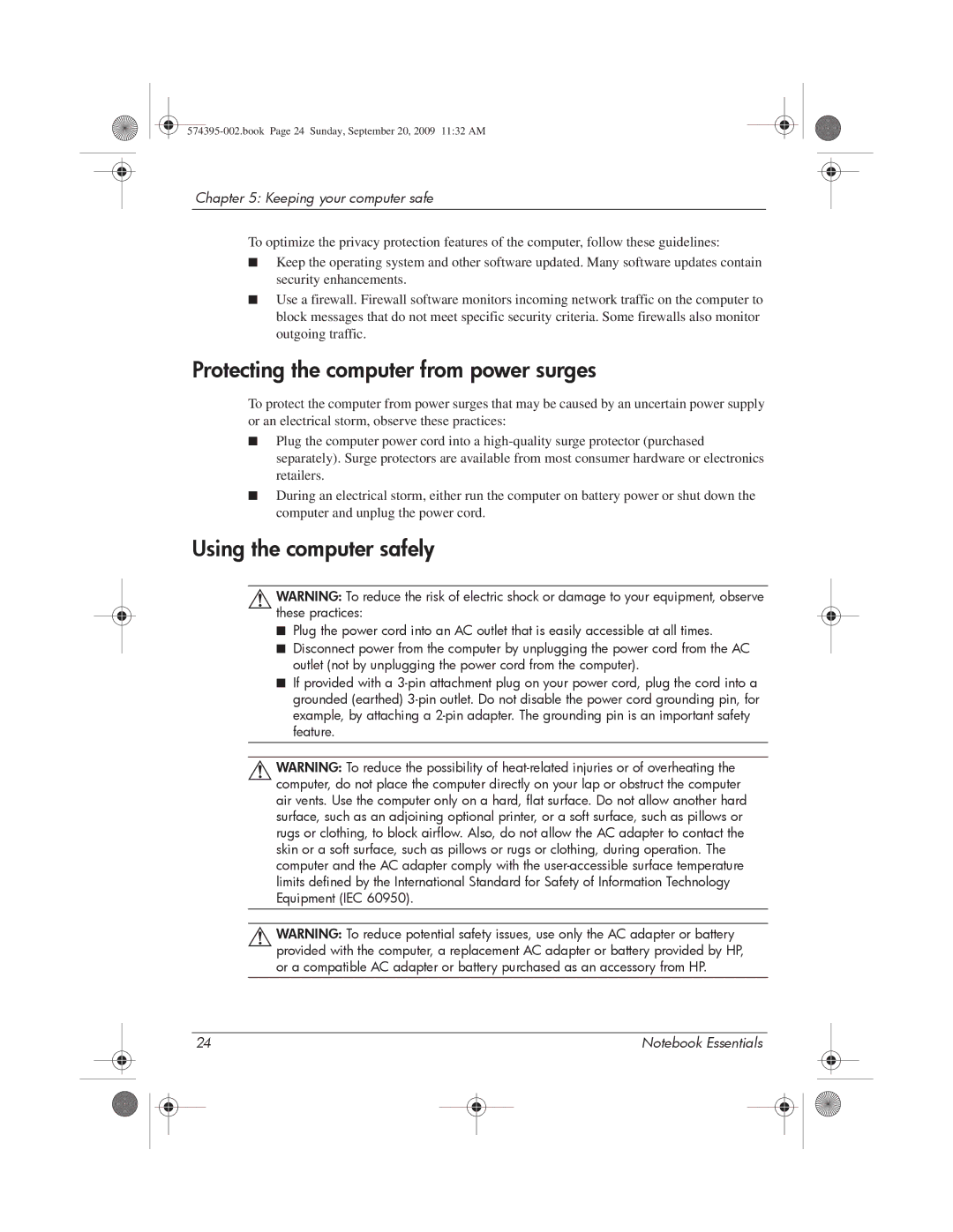 HP 311c-1140EI, 311c-1070EF manual Protecting the computer from power surges, Using the computer safely 