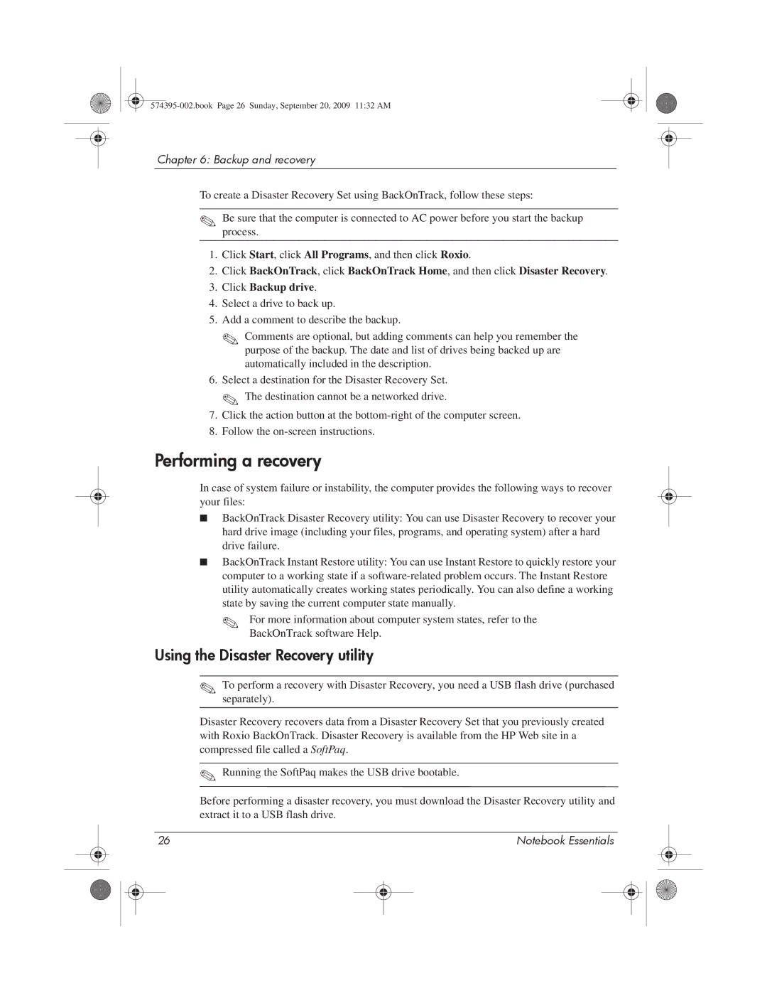 HP 311c-1140EI, 311c-1070EF manual Performing a recovery, Using the Disaster Recovery utility 