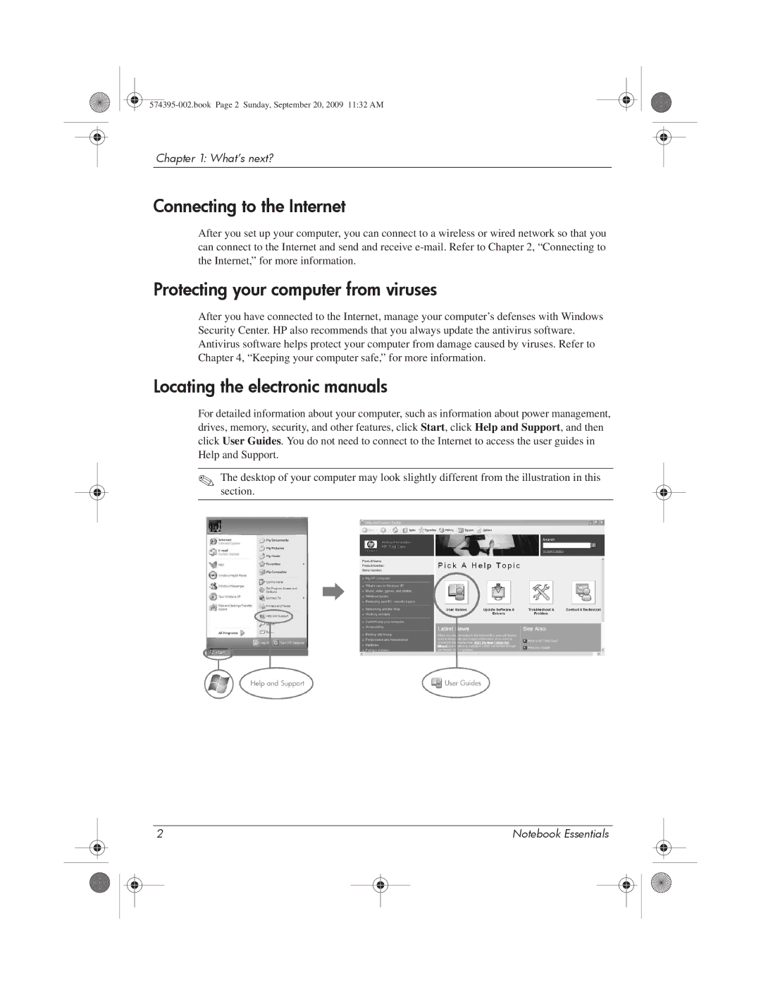 HP 311c-1140EI Connecting to the Internet, Protecting your computer from viruses, Locating the electronic manuals 