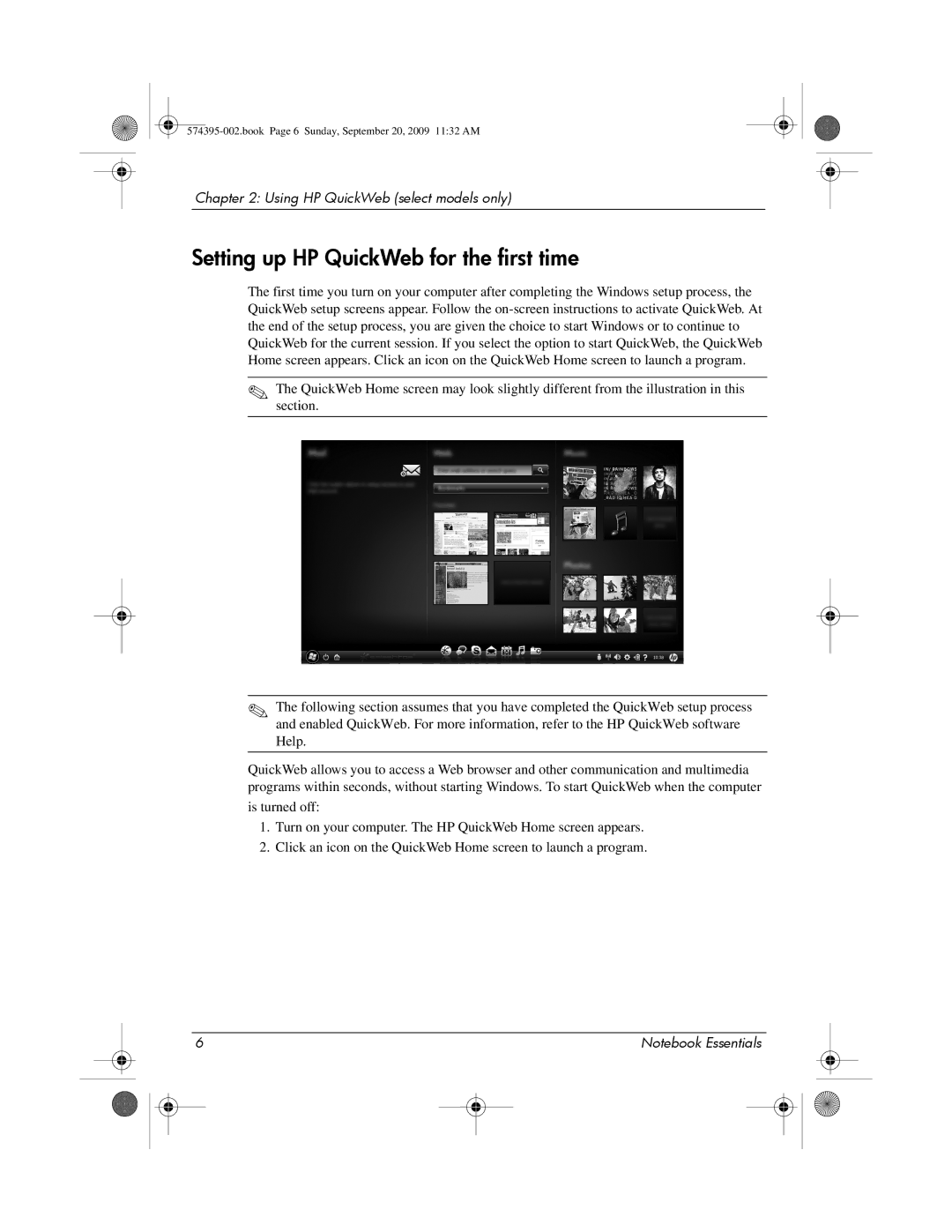 HP 311c-1140EI, 311c-1070EF manual Setting up HP QuickWeb for the first time 