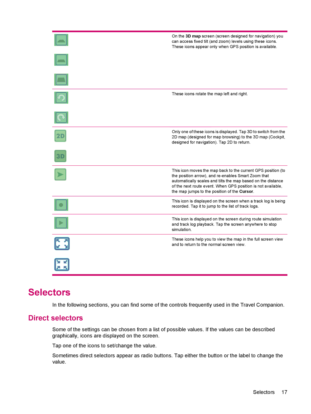 HP 314 manual Selectors, Direct selectors 