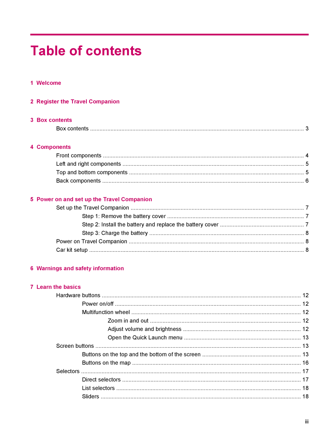 HP 314 manual Table of contents 