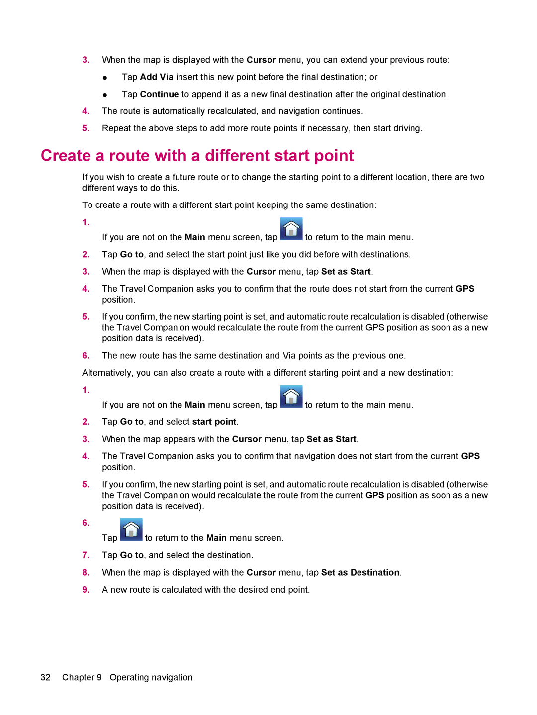 HP 314 manual Create a route with a different start point 