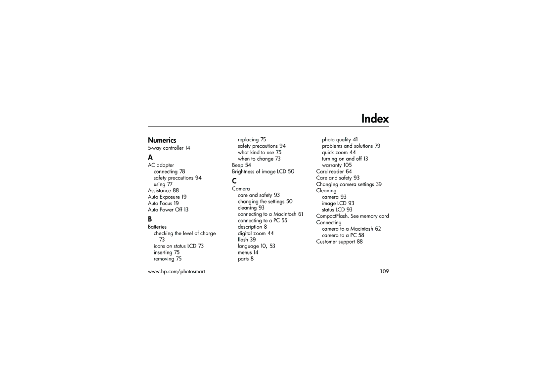 HP 315 manual Index, Numerics 