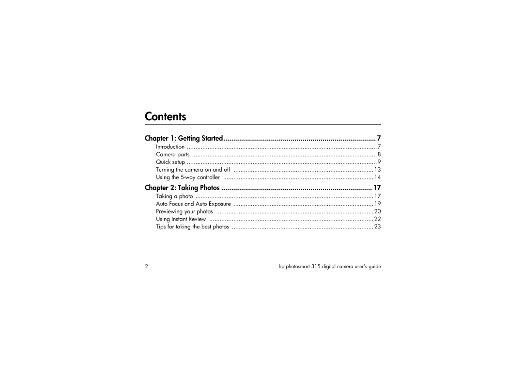 HP 315 manual Contents 