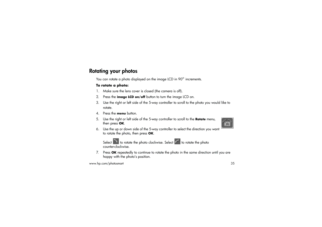 HP 315 manual Rotating your photos, To rotate a photo 