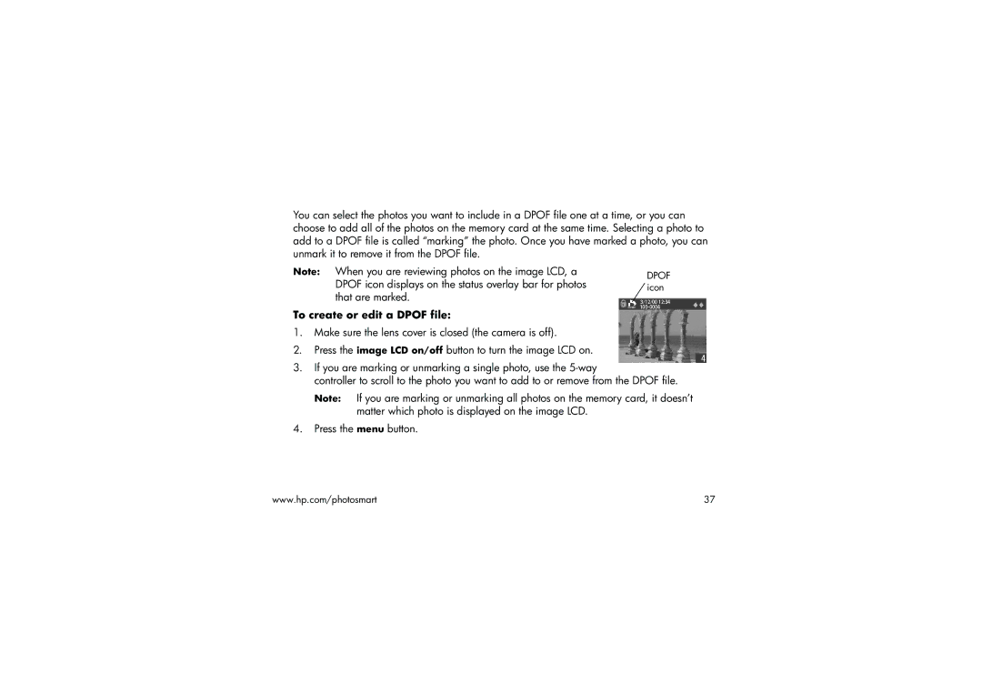 HP 315 manual To create or edit a Dpof file 