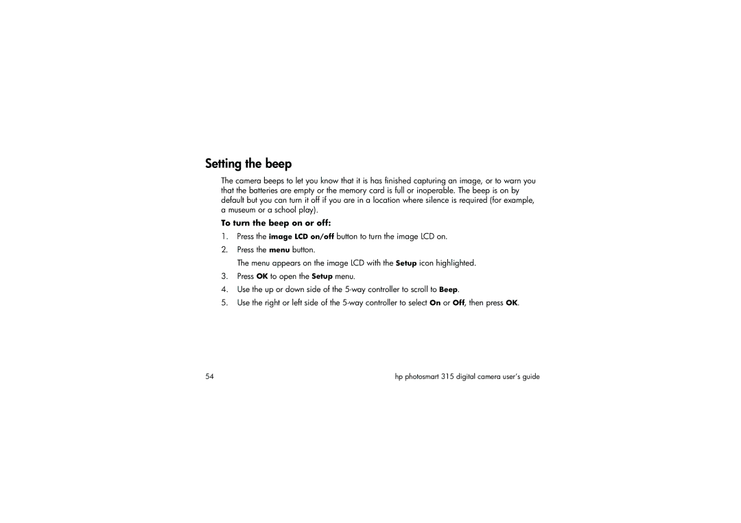 HP 315 manual Setting the beep, To turn the beep on or off 