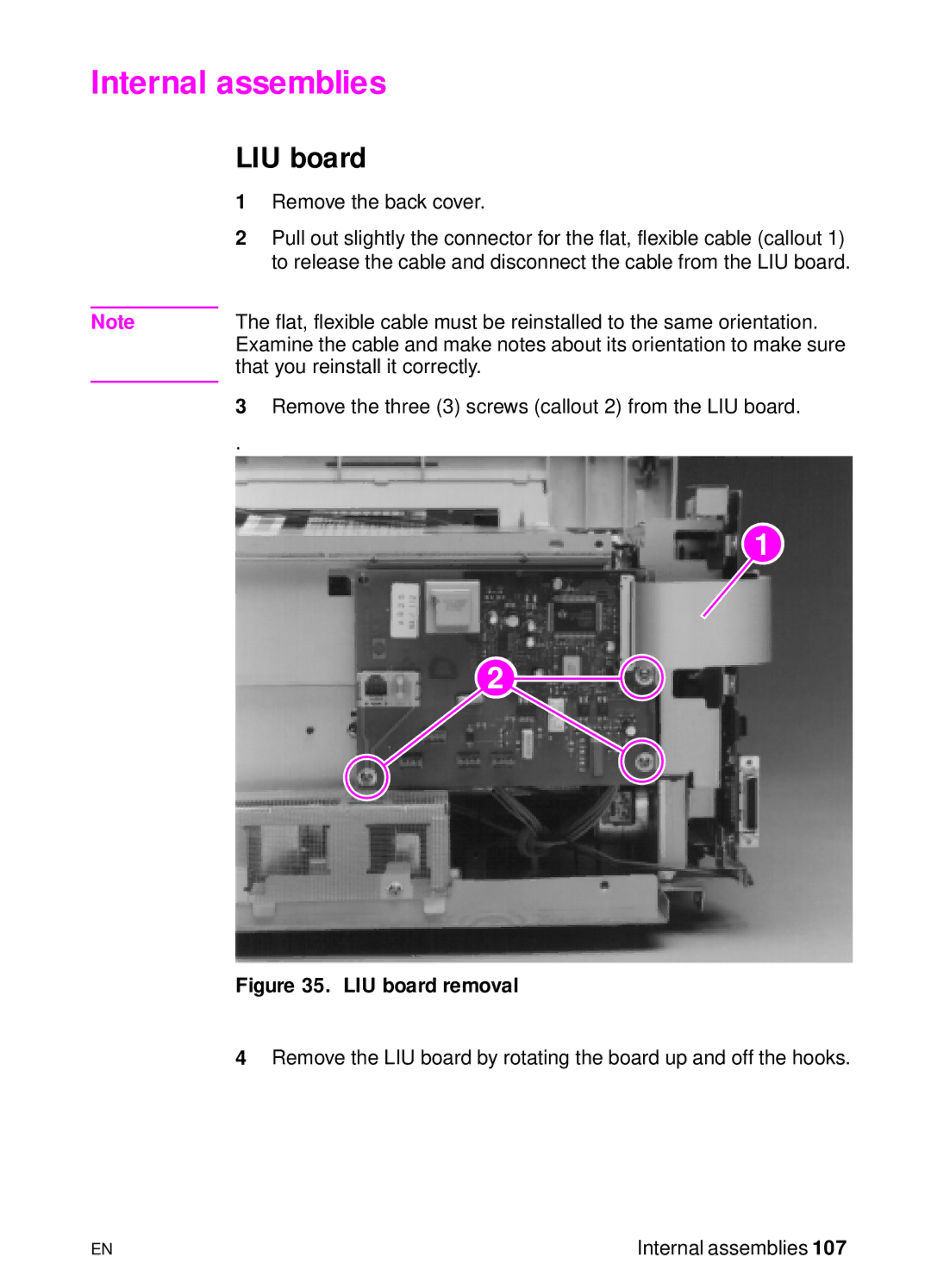 HP 3150 manual Internal assemblies, LIU board 