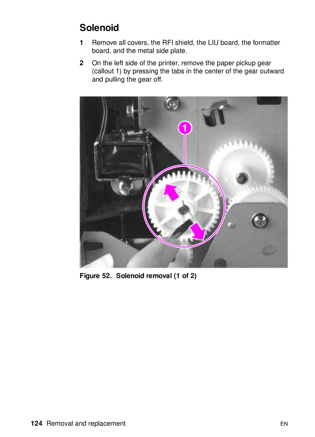 HP 3150 manual Solenoid removal 1 