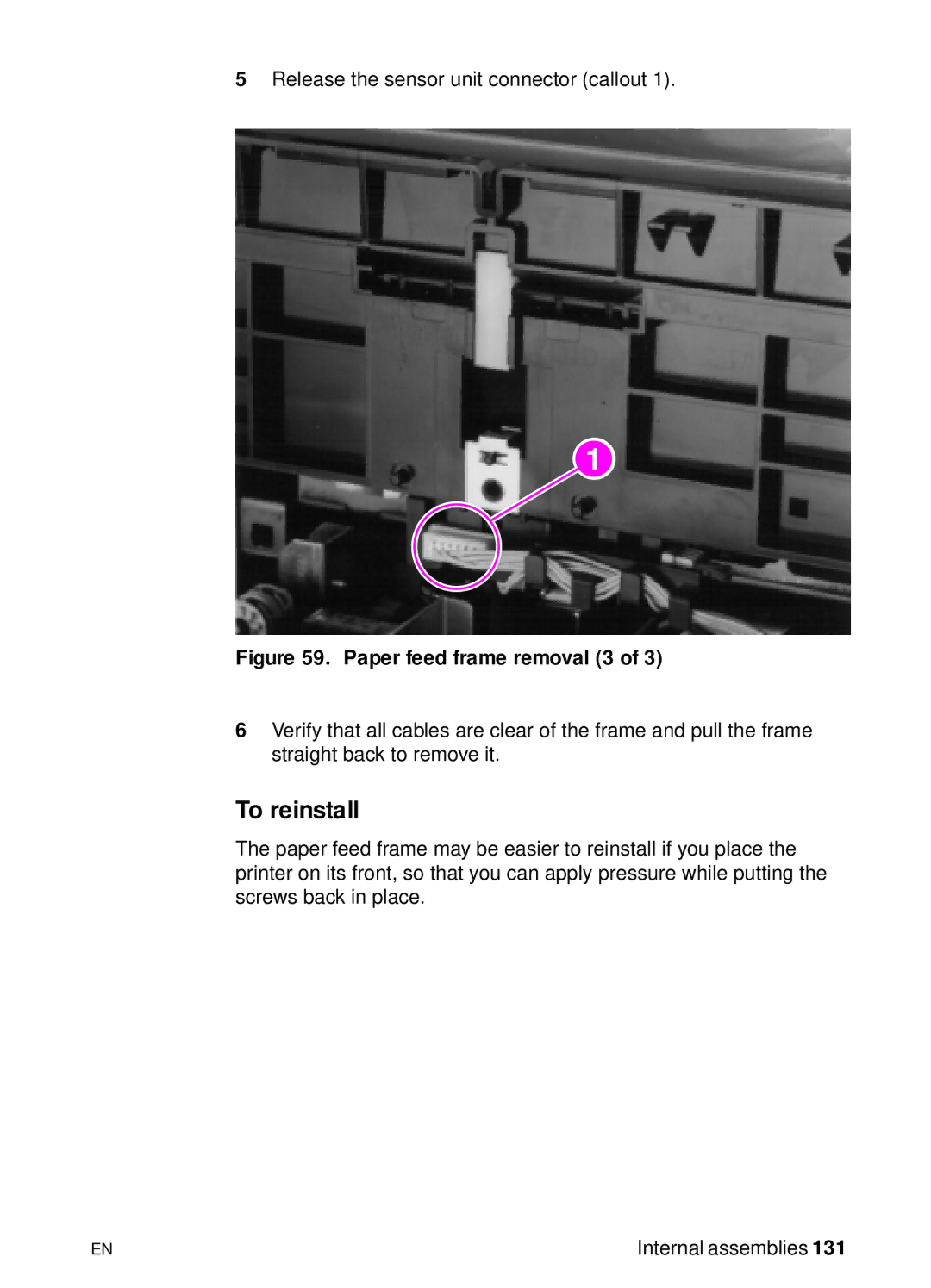 HP 3150 manual Paper feed frame removal 3 