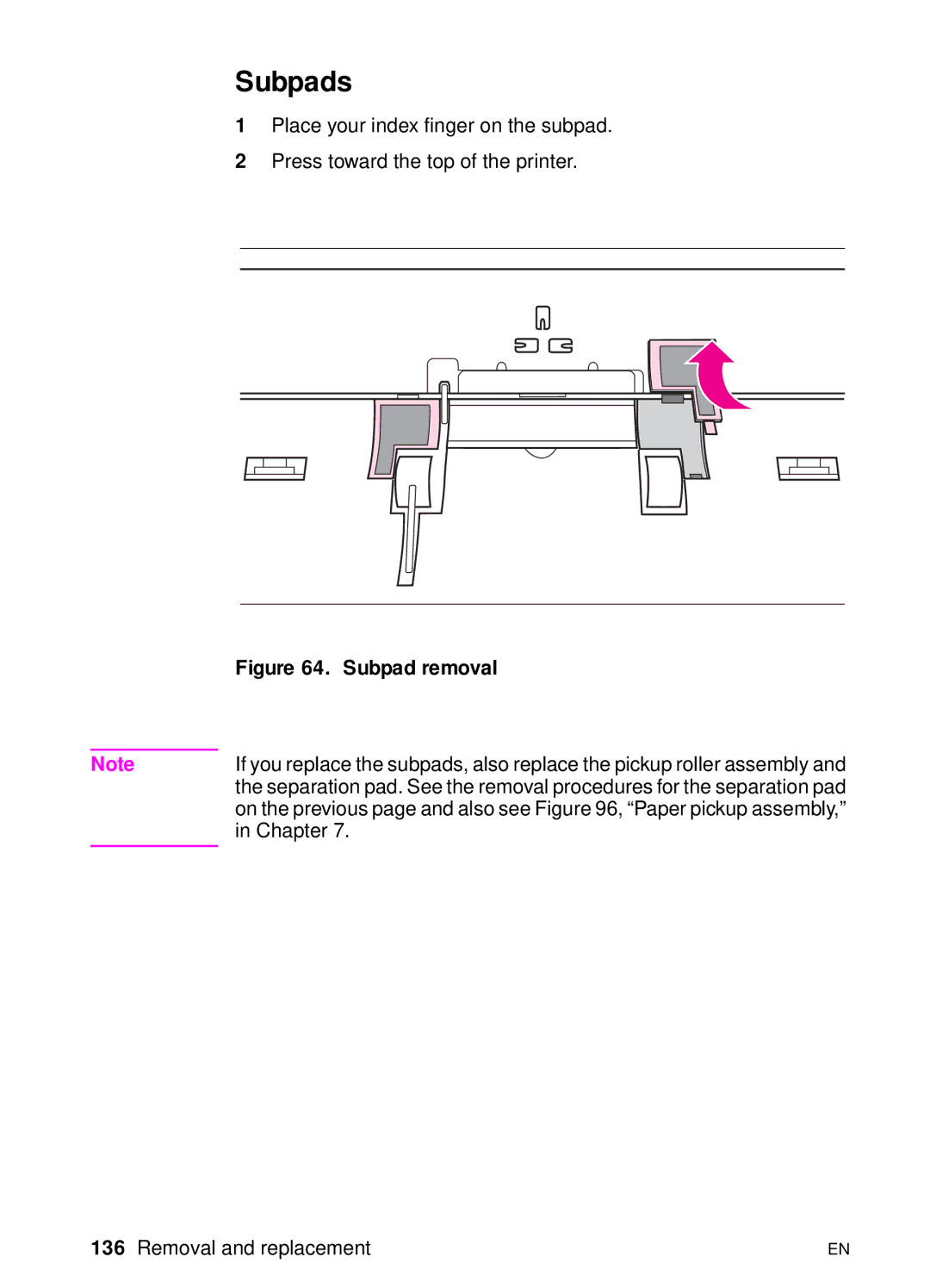 HP 3150 manual Subpads, Subpad removal 