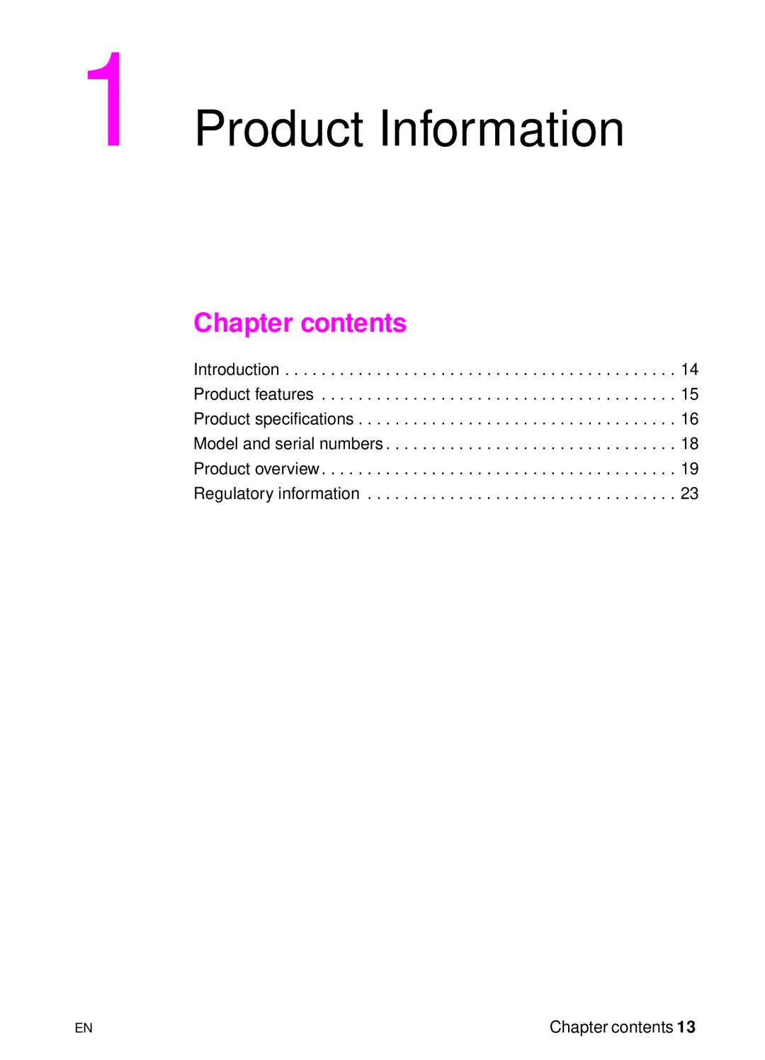 HP 3150 manual Product Information, Chapter contents 