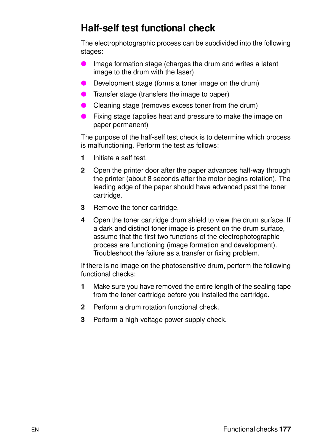 HP 3150 manual Half-self test functional check 