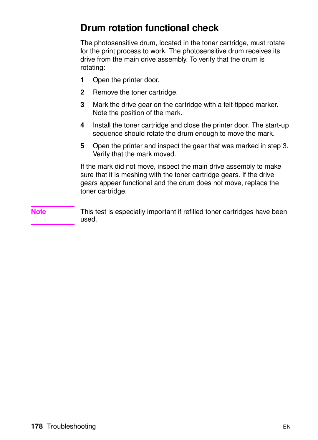 HP 3150 manual Drum rotation functional check 