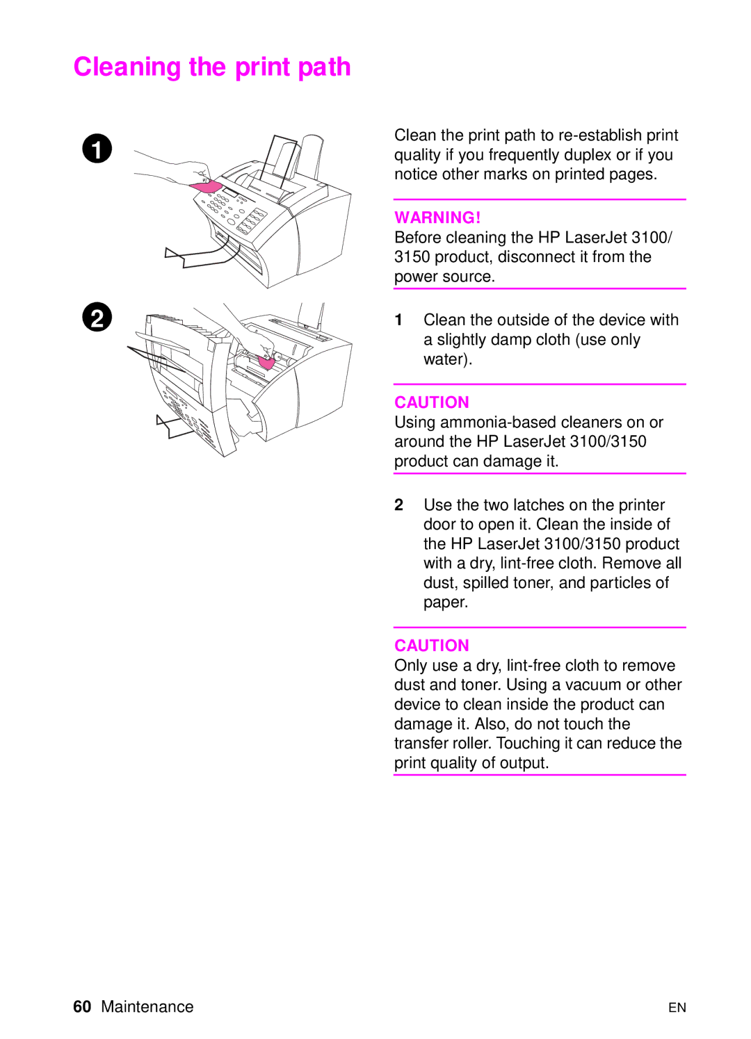 HP 3150 manual Cleaning the print path 