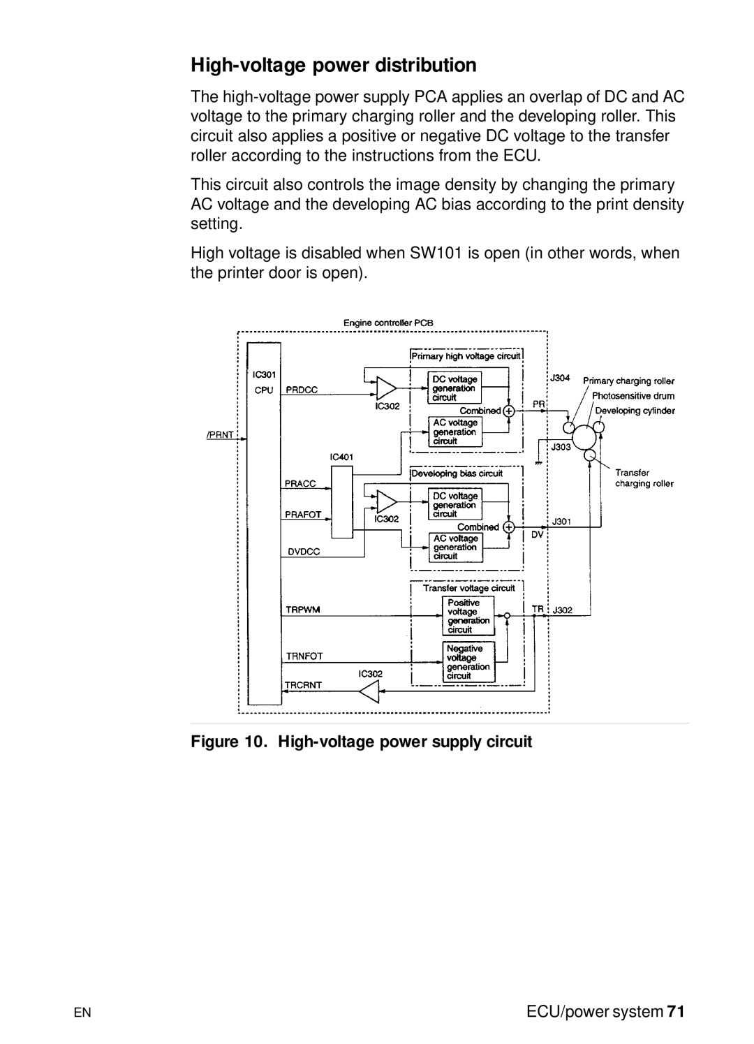 HP 3150 manual High-voltage power distribution, High-voltage power supply circuit 