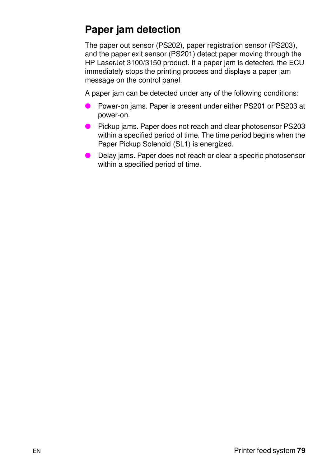 HP 3150 manual Paper jam detection 