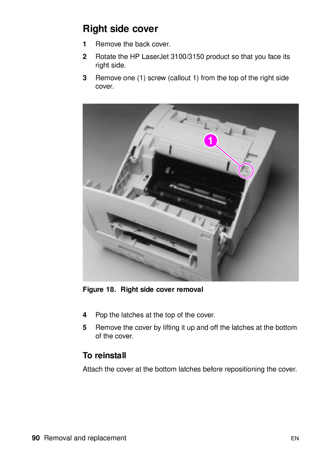 HP 3150 manual Right side cover removal 