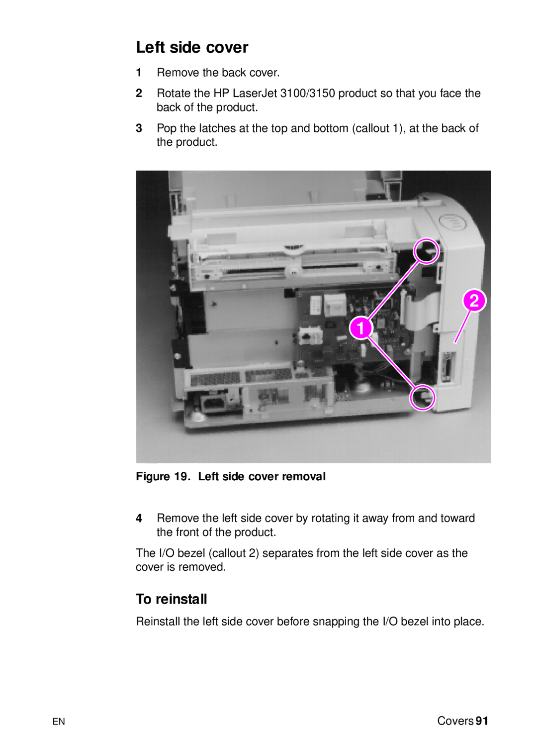 HP 3150 manual Left side cover removal 