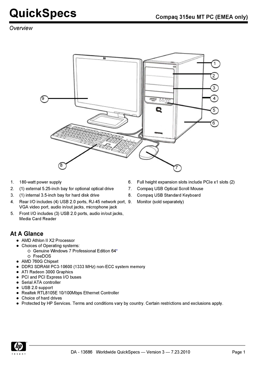 HP 315EU manual QuickSpecs, Overview 