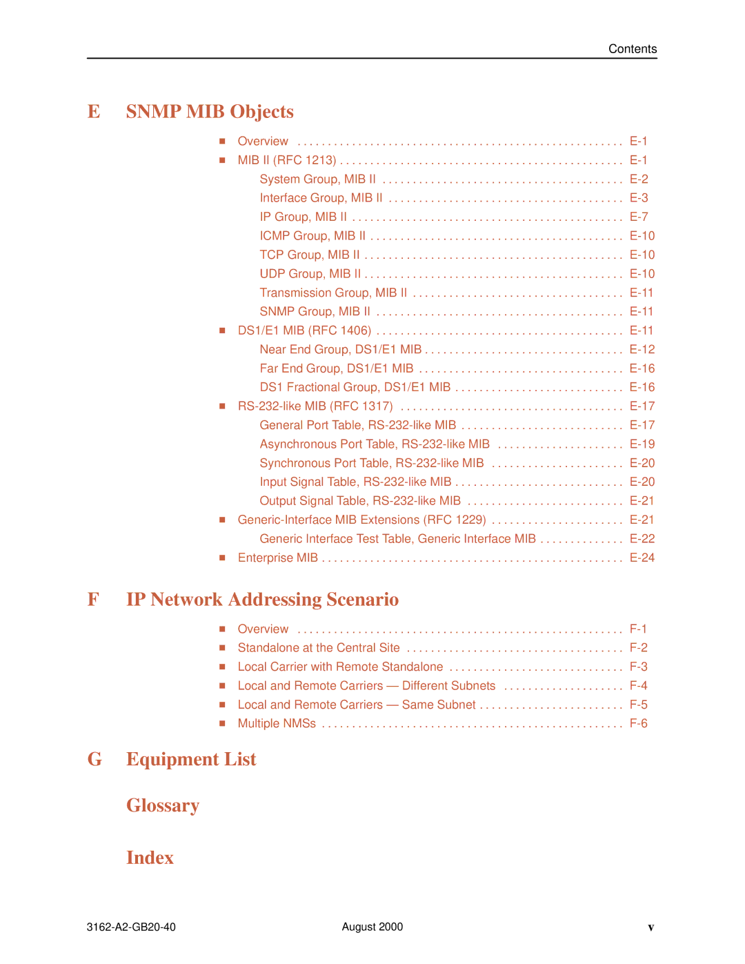 HP 3162 manual Equipment List Glossary Index 