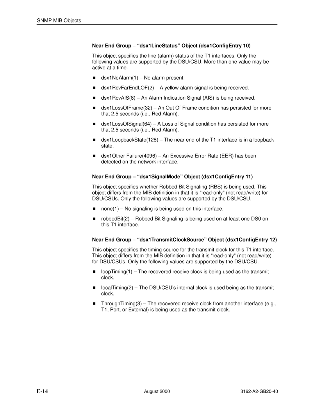 HP 3162 manual Near End Group dsx1LineStatus Object dsx1ConfigEntry, Near End Group dsx1SignalMode Object dsx1ConfigEntry 