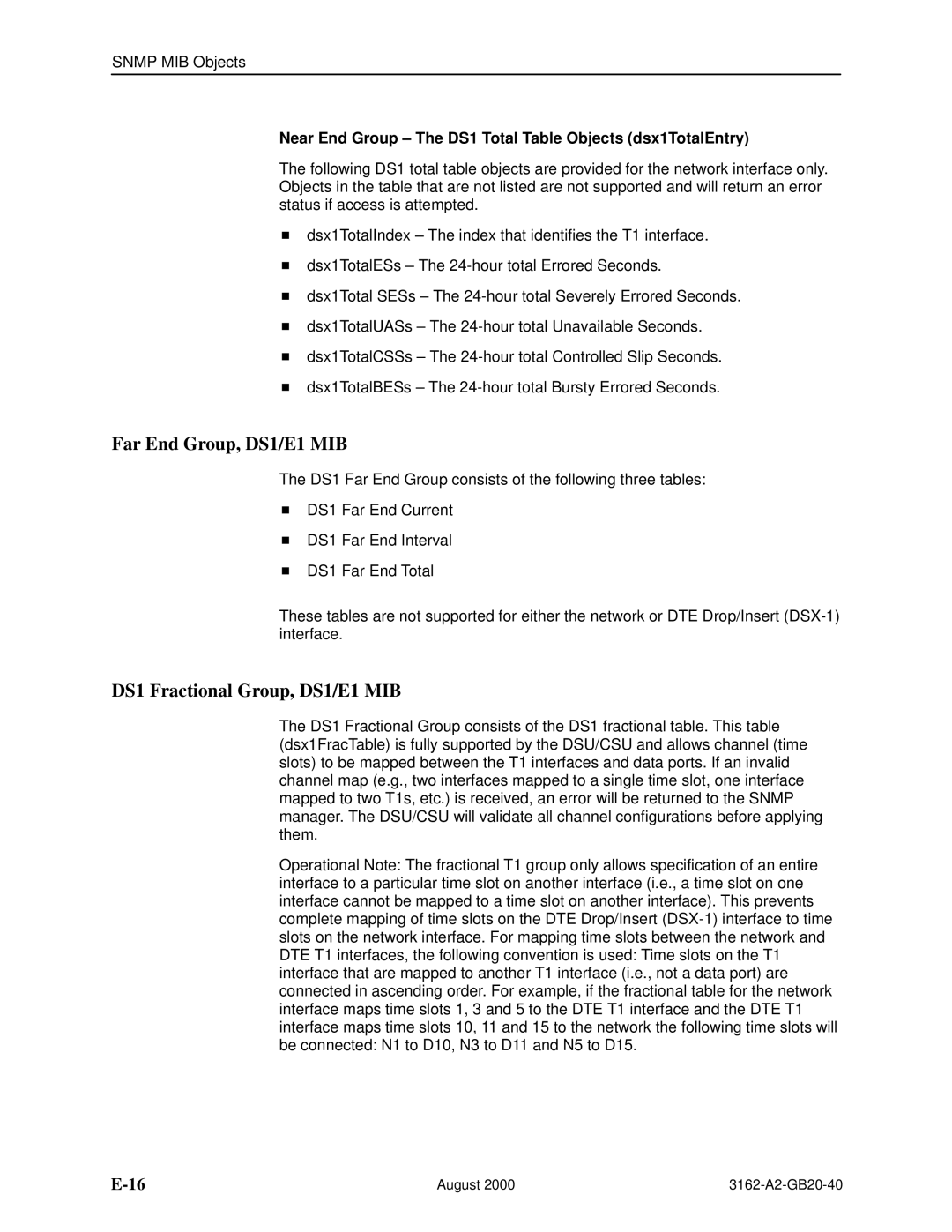 HP 3162 manual Far End Group, DS1/E1 MIB, DS1 Fractional Group, DS1/E1 MIB 