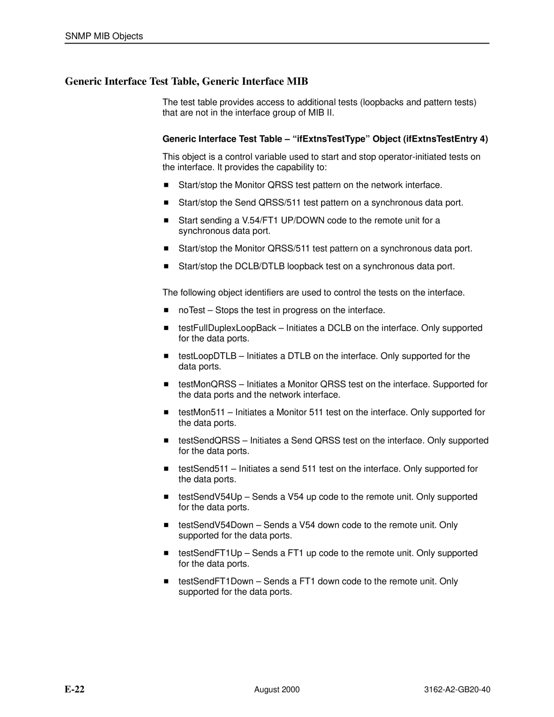 HP 3162 manual Generic Interface Test Table, Generic Interface MIB 