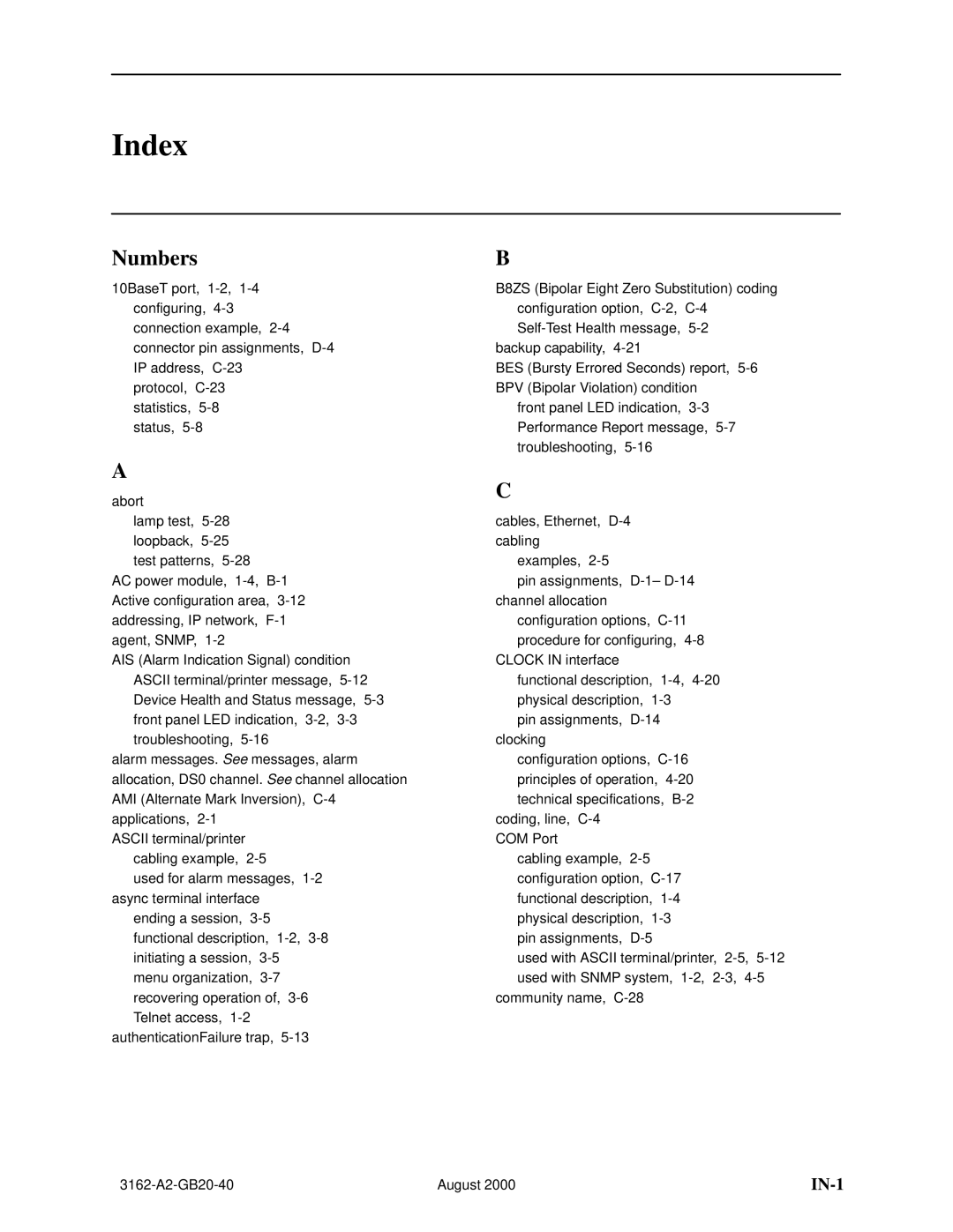 HP 3162 manual Index, Numbers 