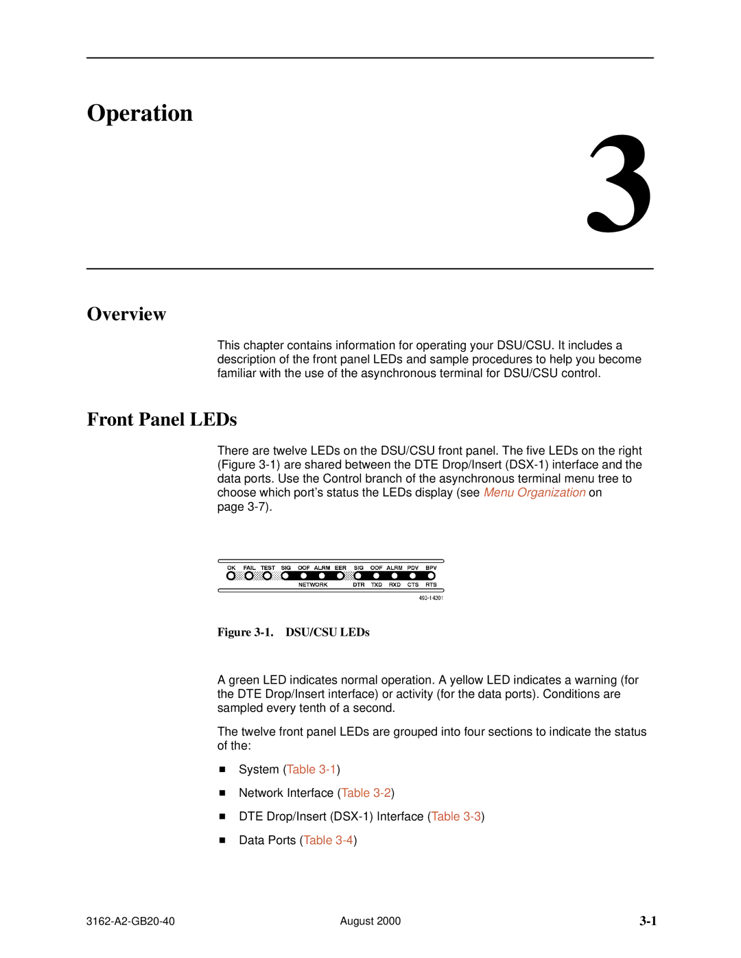 HP 3162 manual Operation, Front Panel LEDs 