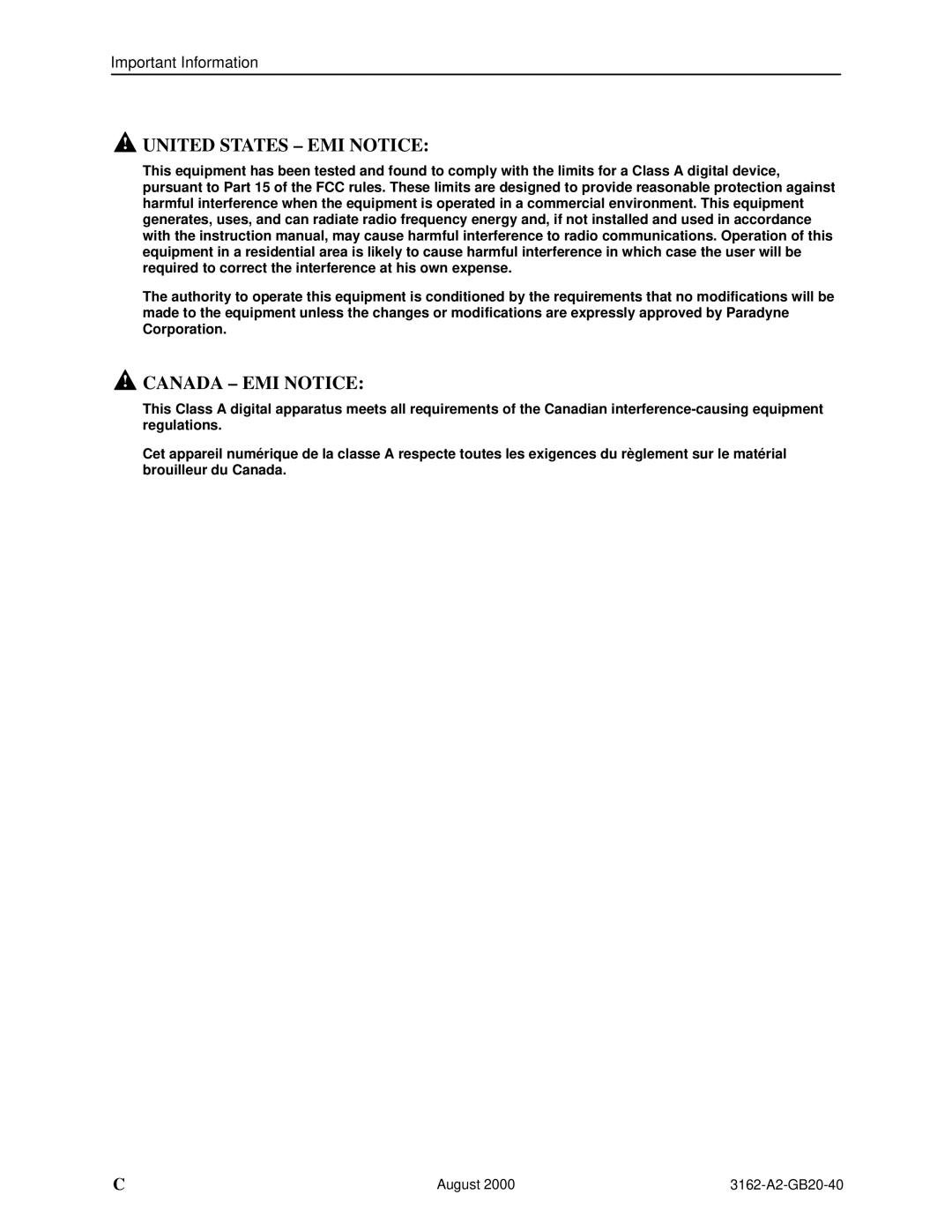 HP 3162 manual United States EMI Notice 