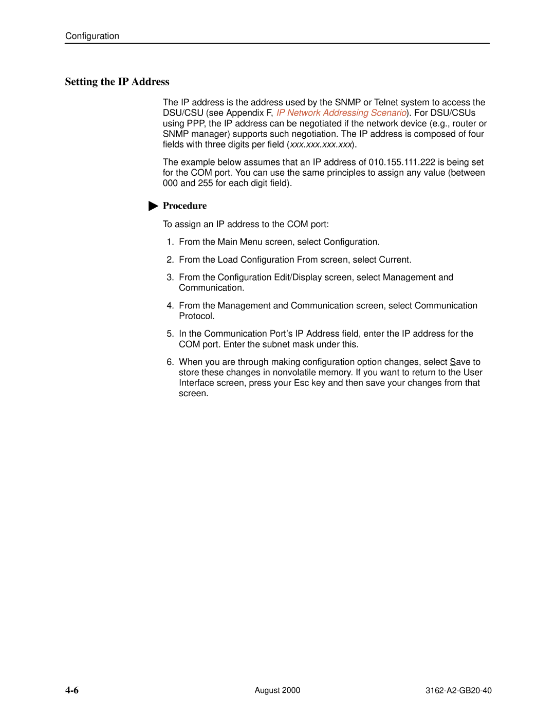 HP 3162 manual Setting the IP Address 