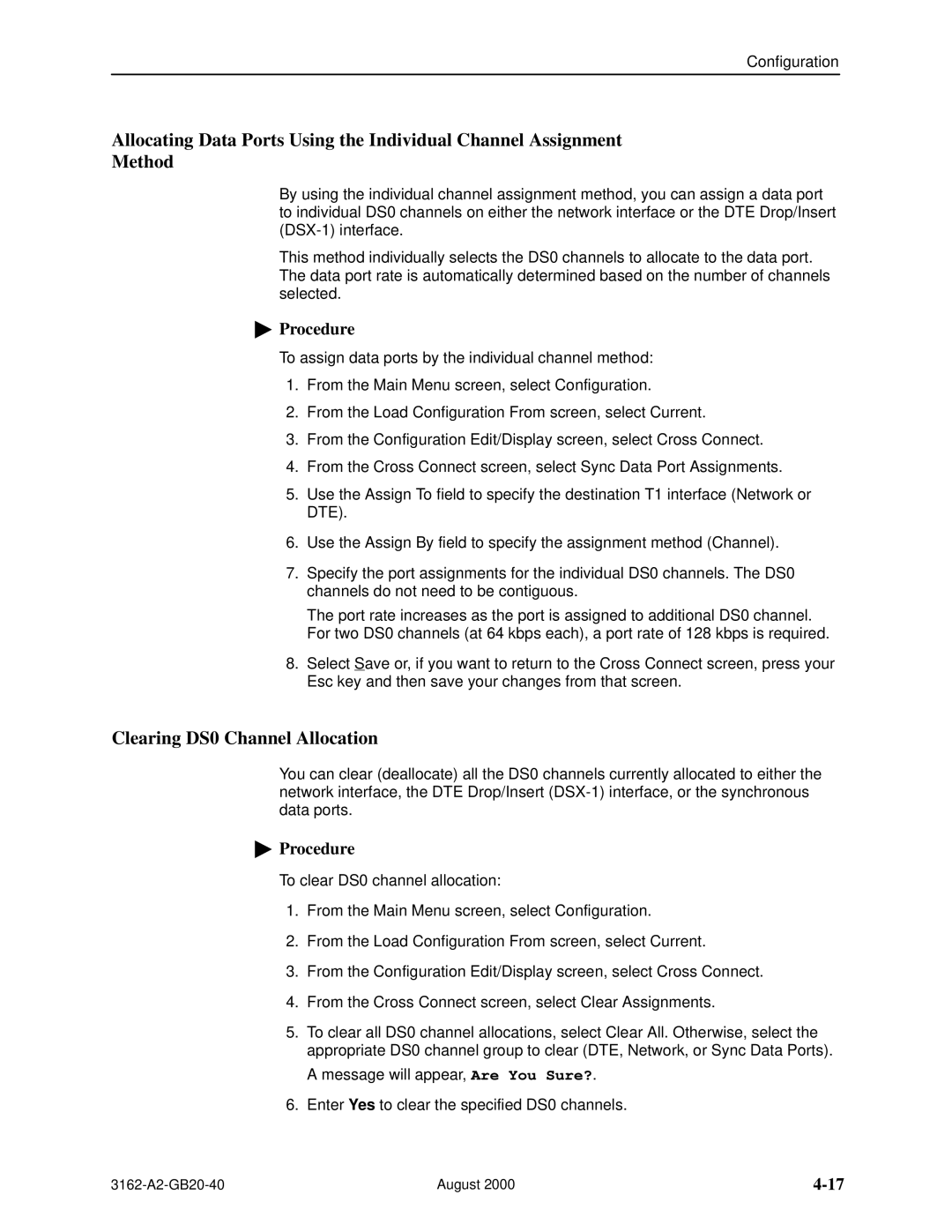 HP 3162 manual Clearing DS0 Channel Allocation 