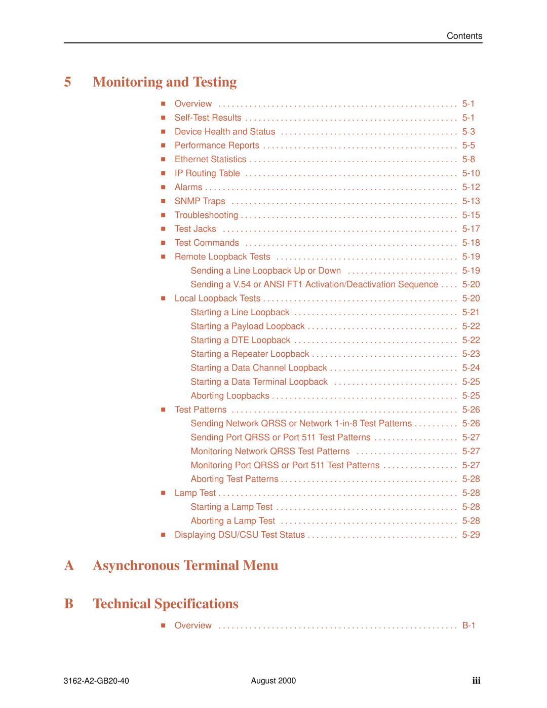 HP 3162 manual Monitoring and Testing, Iii 