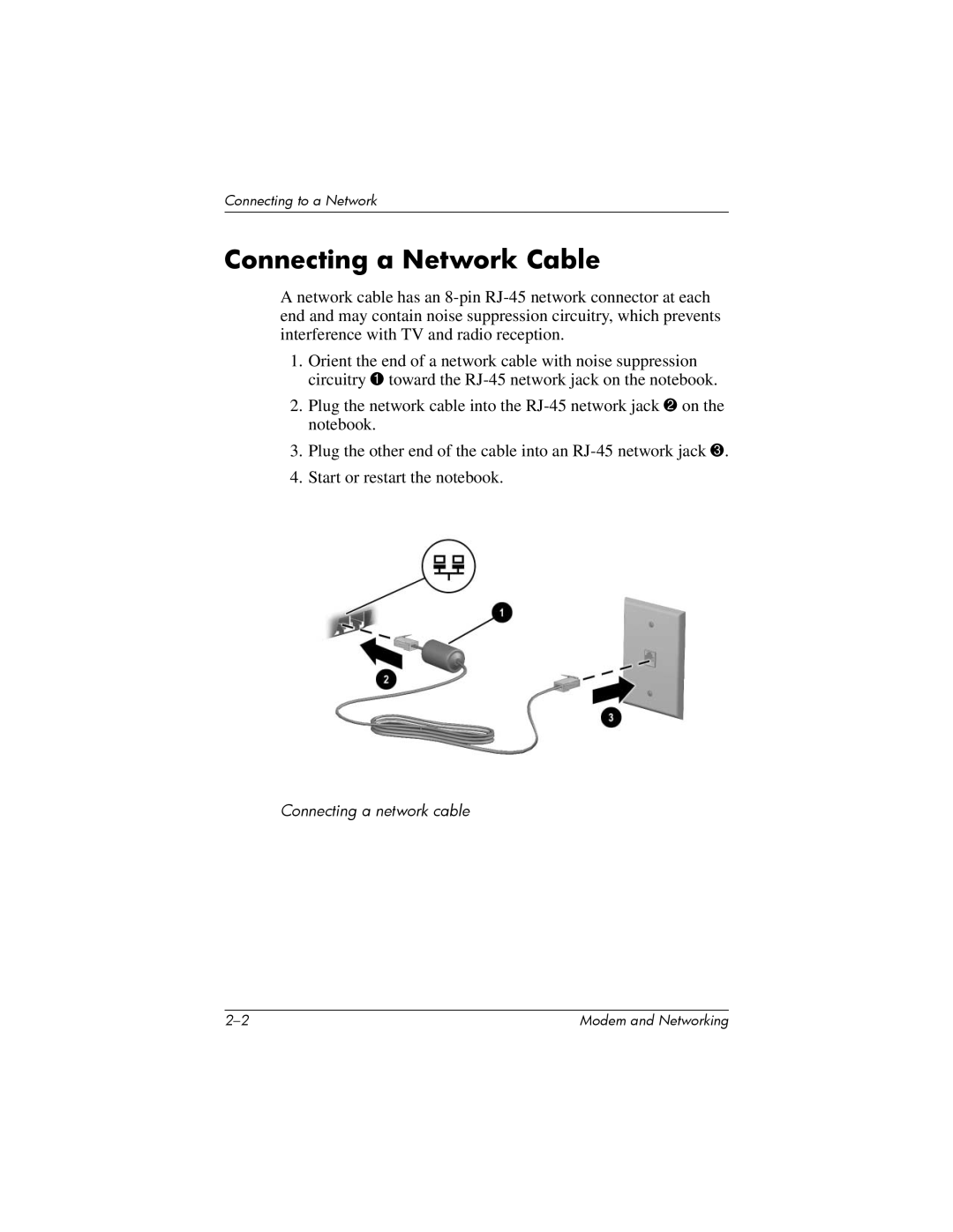 HP 316748-002 manual Connecting a Network Cable 