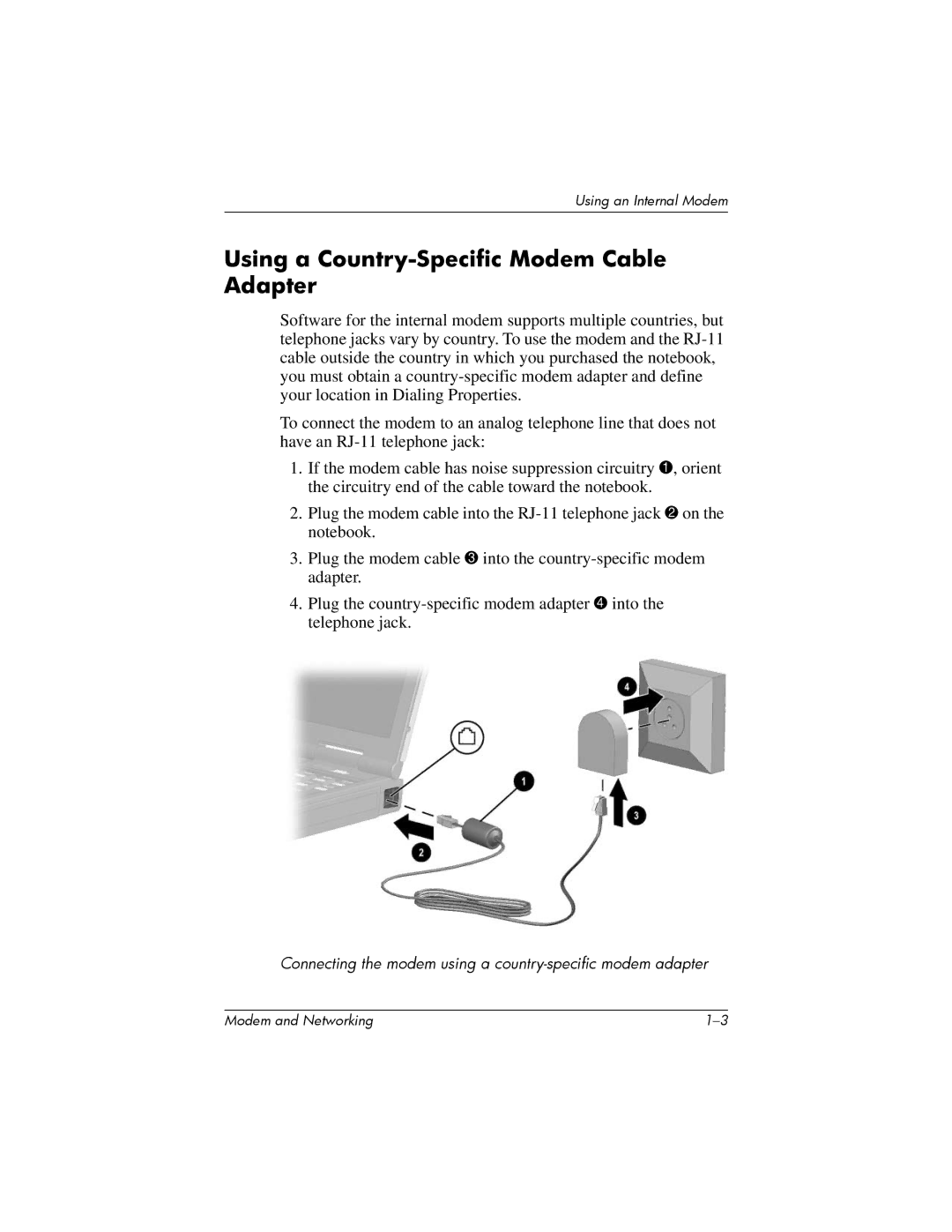 HP 316748-002 manual Using a Country-Specific Modem Cable Adapter 