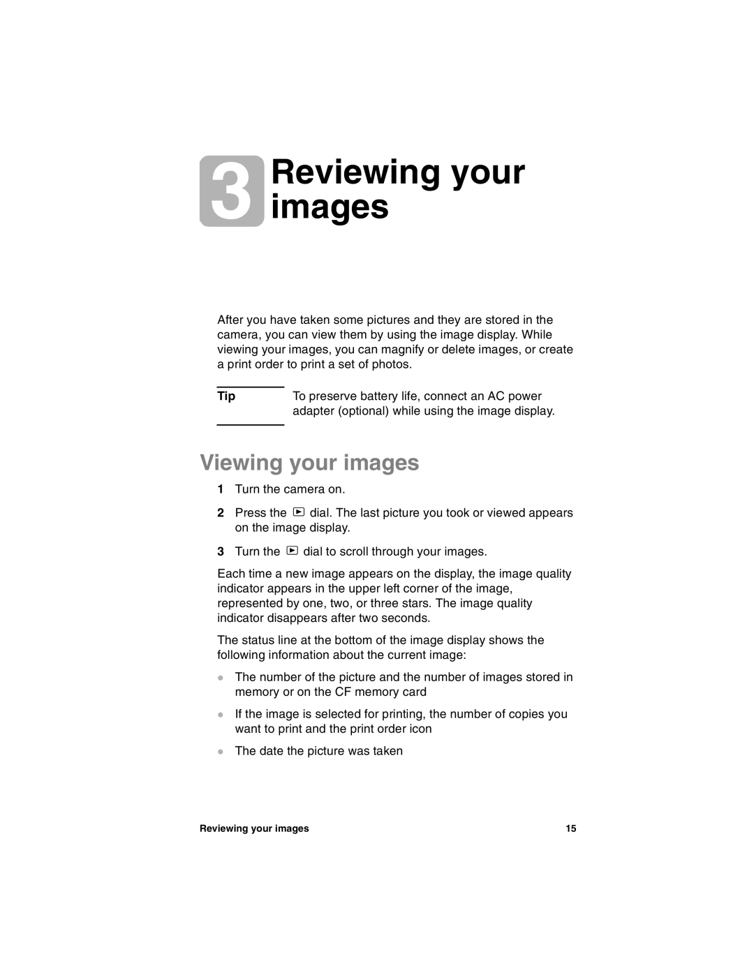 HP 318 manual Reviewing your images, Viewing your images 