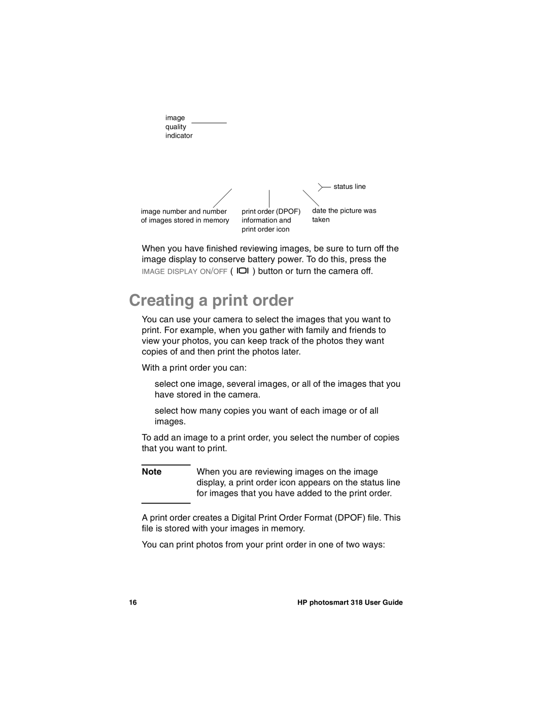 HP 318 manual Creating a print order 