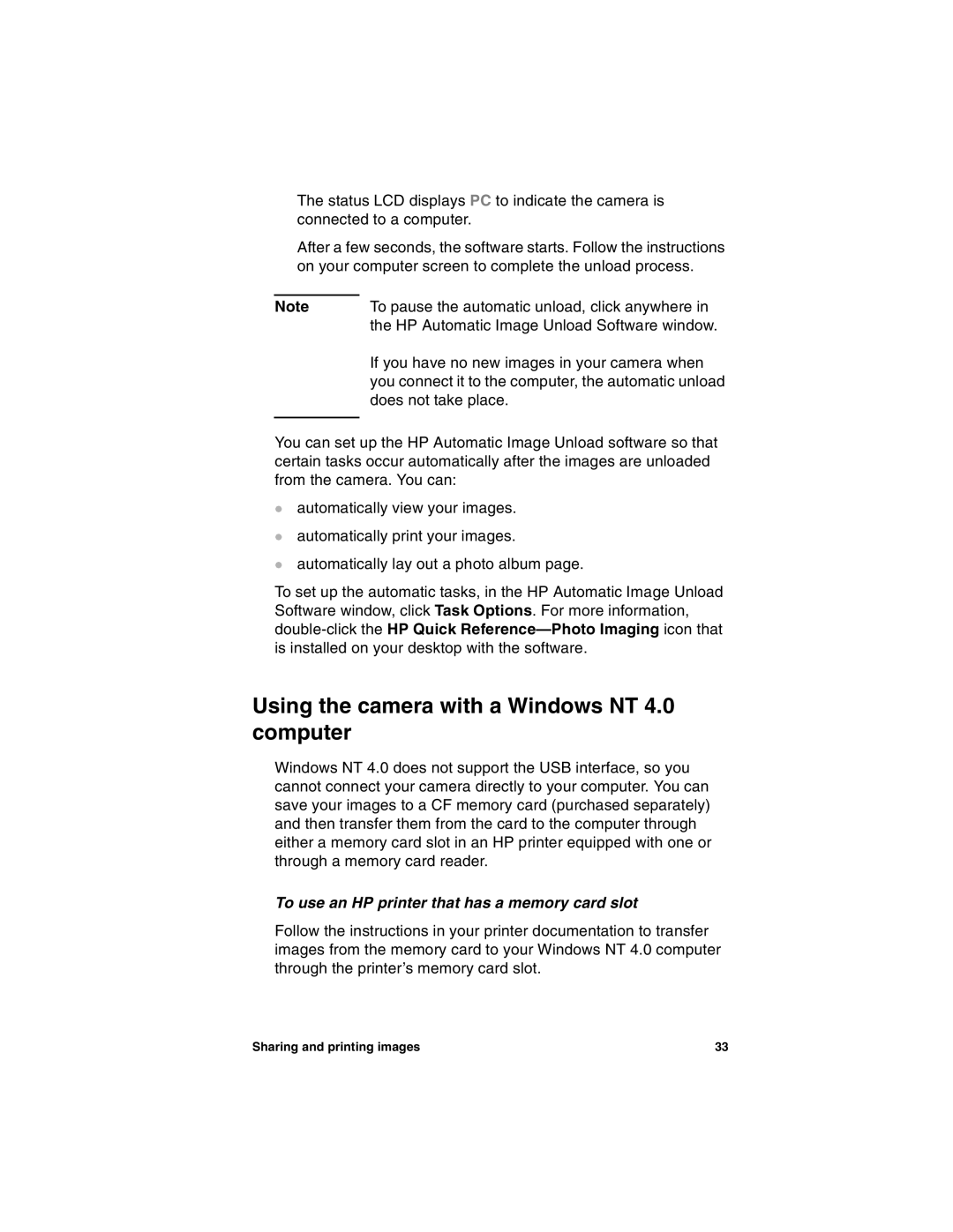 HP 318 manual Using the camera with a Windows NT 4.0 computer, To use an HP printer that has a memory card slot 