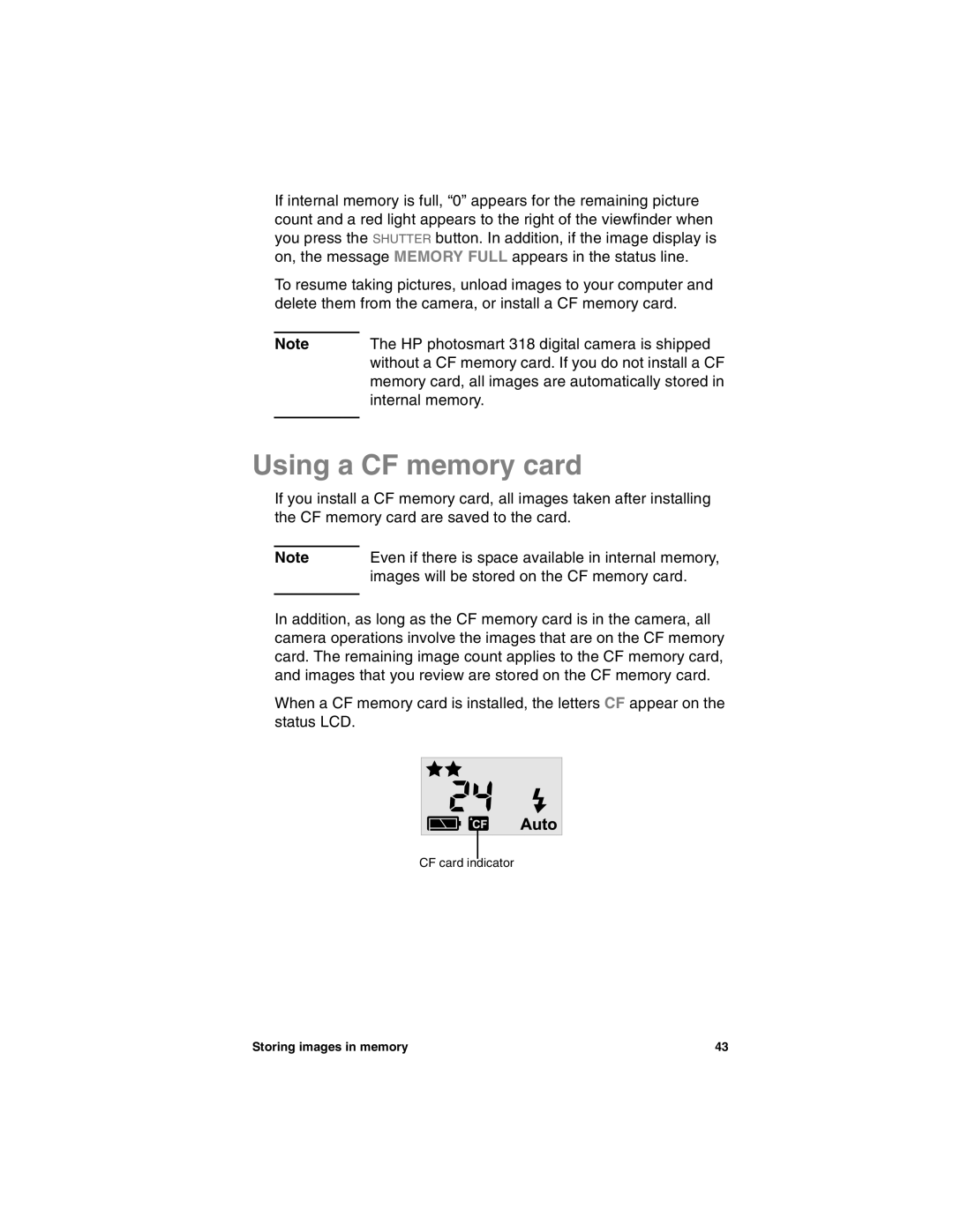 HP 318 manual Using a CF memory card 