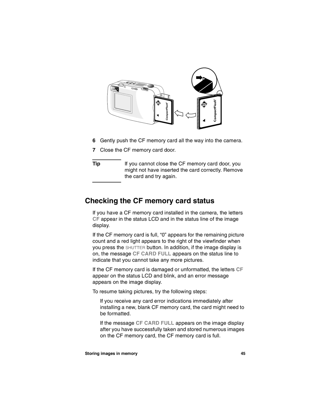 HP 318 manual Checking the CF memory card status, Tip 