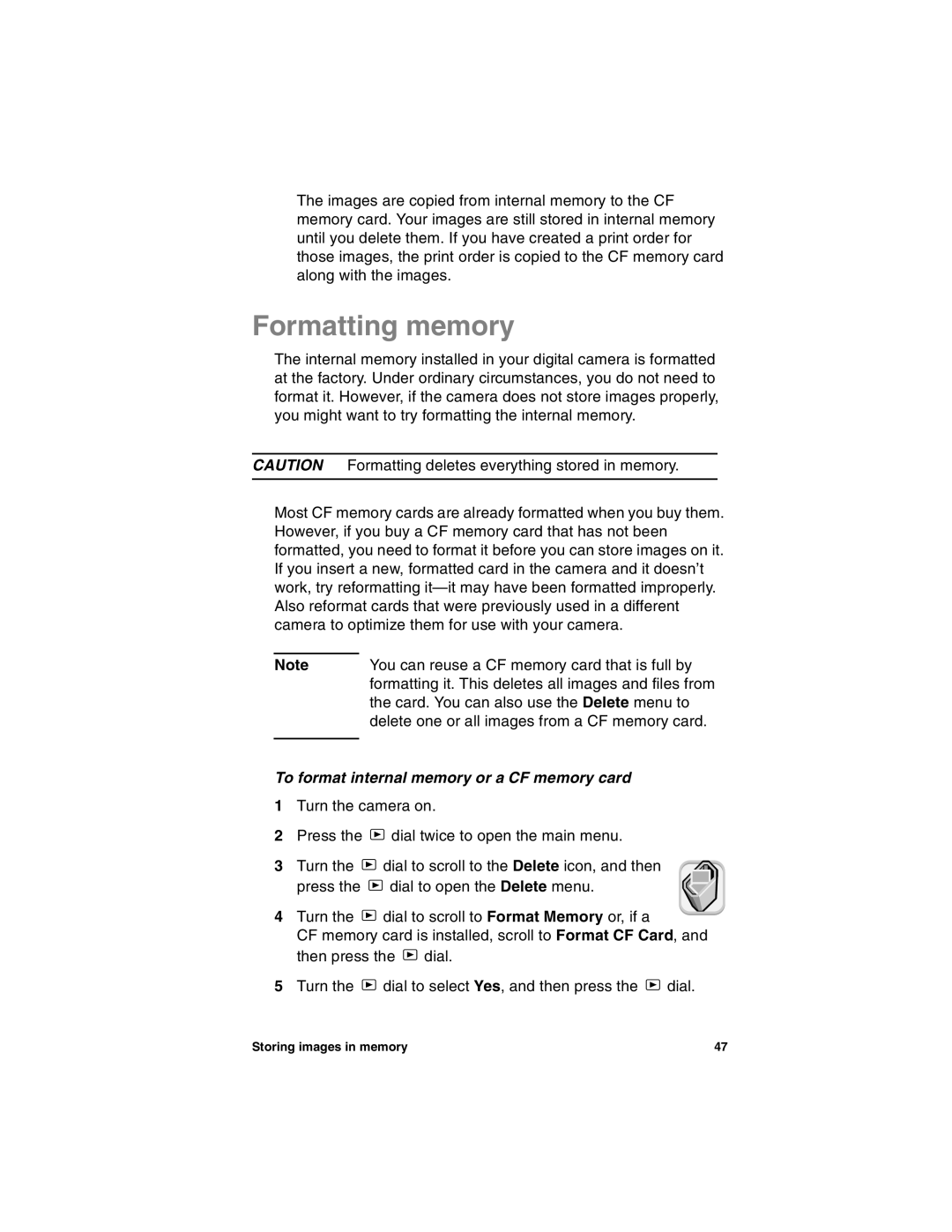 HP 318 manual Formatting memory, To format internal memory or a CF memory card 