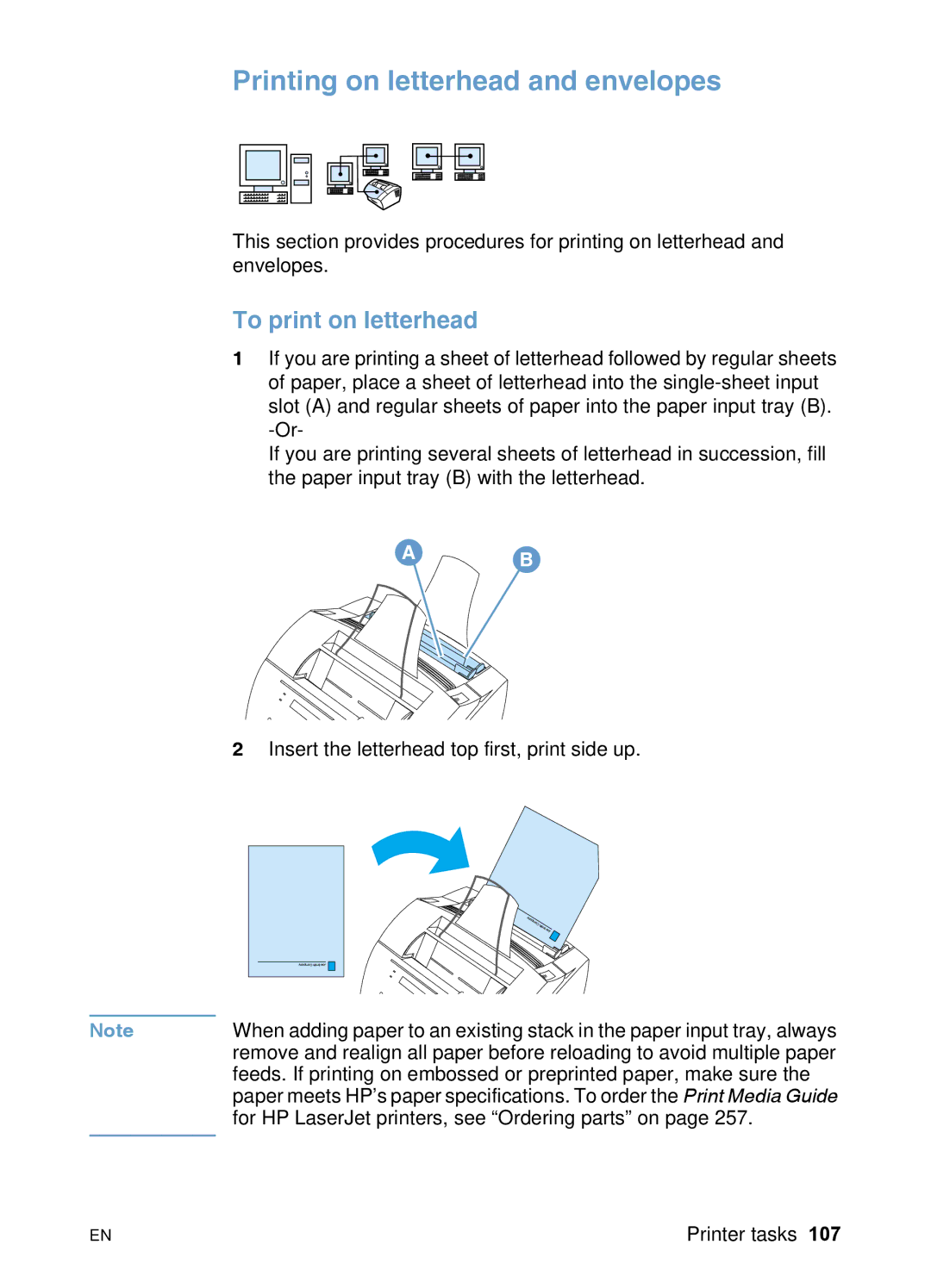 HP 3200 manual Printing on letterhead and envelopes, To print on letterhead 