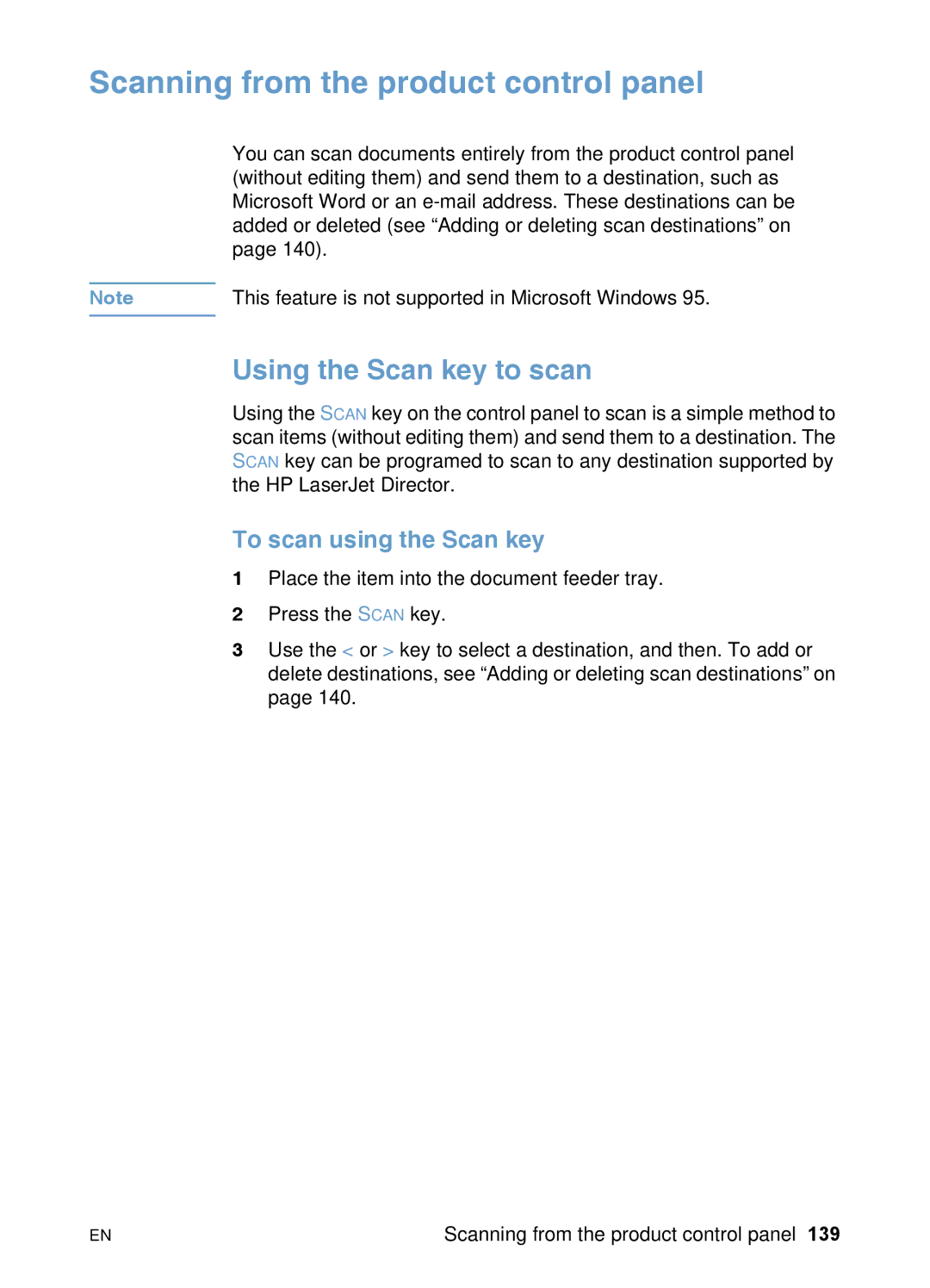 HP 3200 manual Scanning from the product control panel, Using the Scan key to scan, To scan using the Scan key 